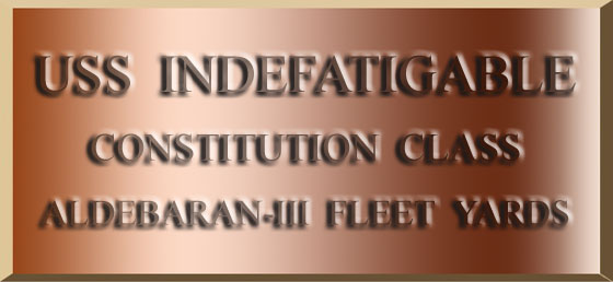 The commissioning dedication plaque of the Constitution-class heavy cruiser U.S.S. Indefatigable NCC-1760